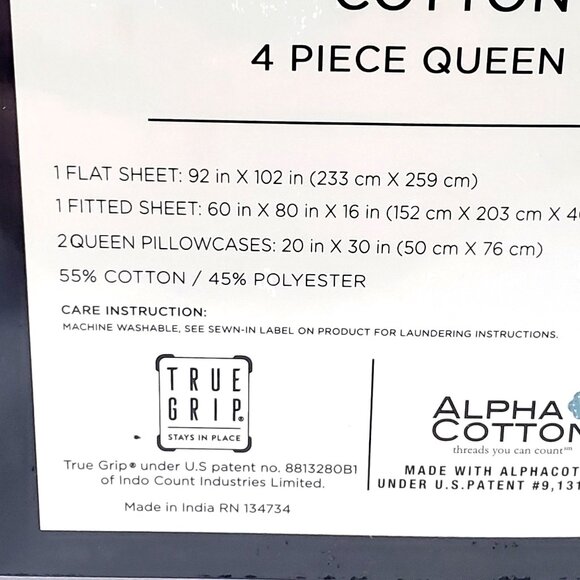 Color Sense 1200 Thread Count Cotton Rich 4-Piece Queen Sheet Set Light Gray - Picture 6 of 8